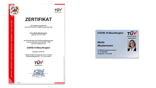 TÜV AUSTRIA Personzertifizierung: COVID-19 Beauftragte/r nach ISO/IEC 17024 (C) TÜV AUSTRIA